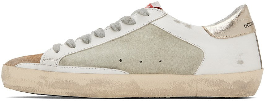 (Pre Order)GOLDEN GOOSE White & Green Super-Star Double Quarter Low-Top Sneakers