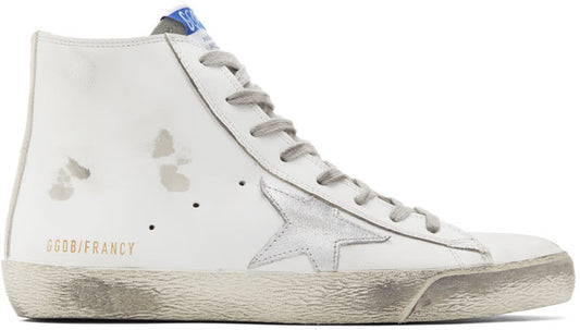 GOLDEN GOOSE White & Silver Francy Classic High-Top Sneakers