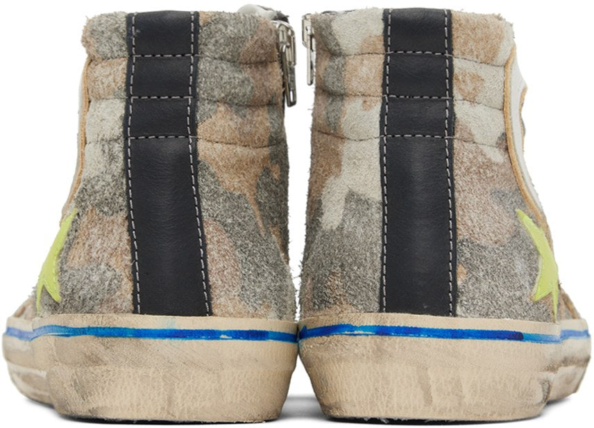 GOLDEN GOOSE Gray & Tan Slide High Top Sneakers