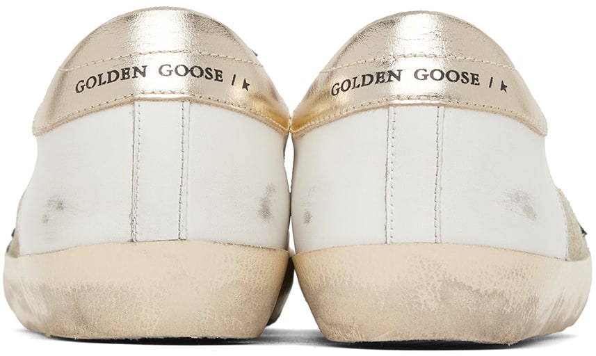 (Pre Order)GOLDEN GOOSE White & Green Super-Star Double Quarter Low-Top Sneakers