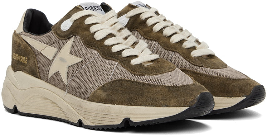 (Pre Order)GOLDEN GOOSE Khaki & Beige Running Sole Low-Top Sneakers