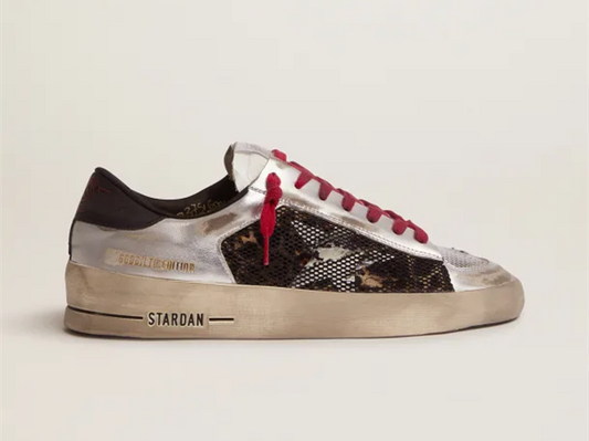 GOLDEN GOOSE LAB silver and animal-print Stardan sneakers