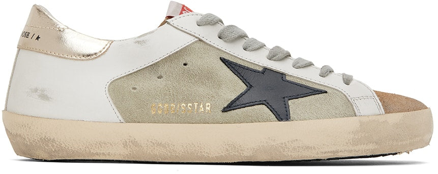 (Pre Order)GOLDEN GOOSE White & Green Super-Star Double Quarter Low-Top Sneakers
